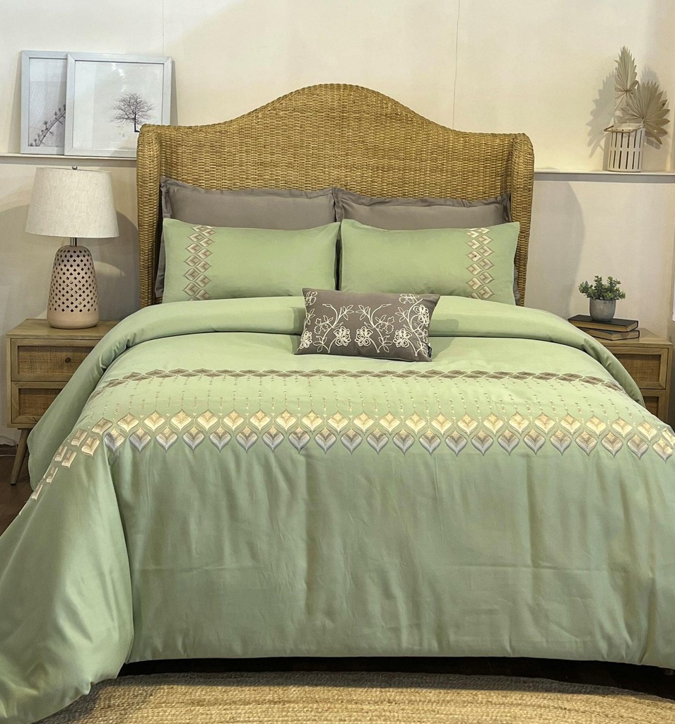 [SA#DU/SET-LEAFLET-LIMEGREEN-2] Leaflet Lime Green Syona Duvet Cover Set (Mocha)