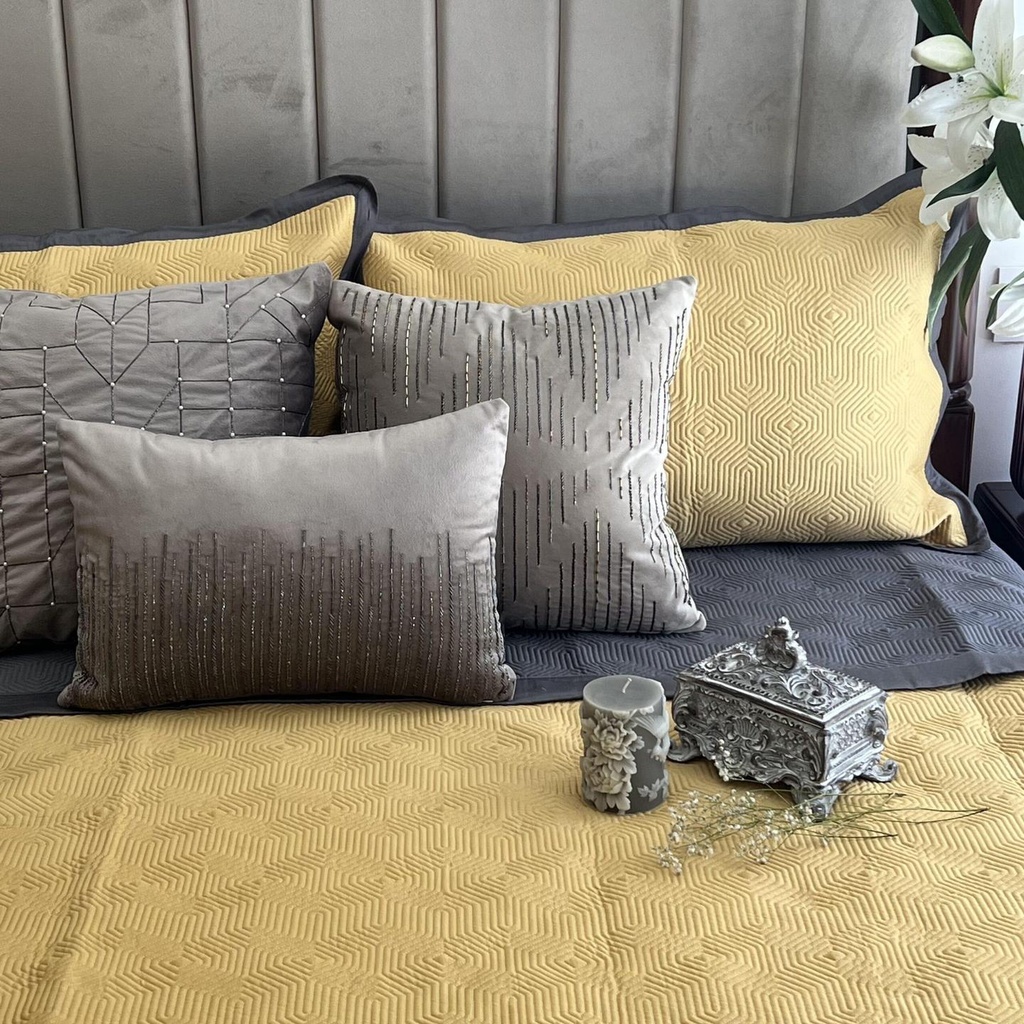 [SA#TRO001-DIACO-BYDG-2] Buttercup Yellow and Dark Grey Diaco Cotton Trousseau Set (10 PC Set) (Dark Grey)