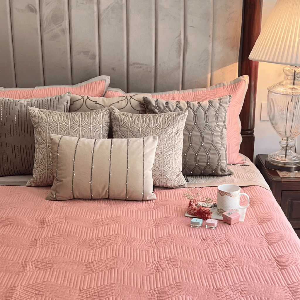 [SA#TRO001-MOSAIC-COBE-2] Coral and Beige Mosaic Cotton Trousseau Set (13 PC Set) (Beige)