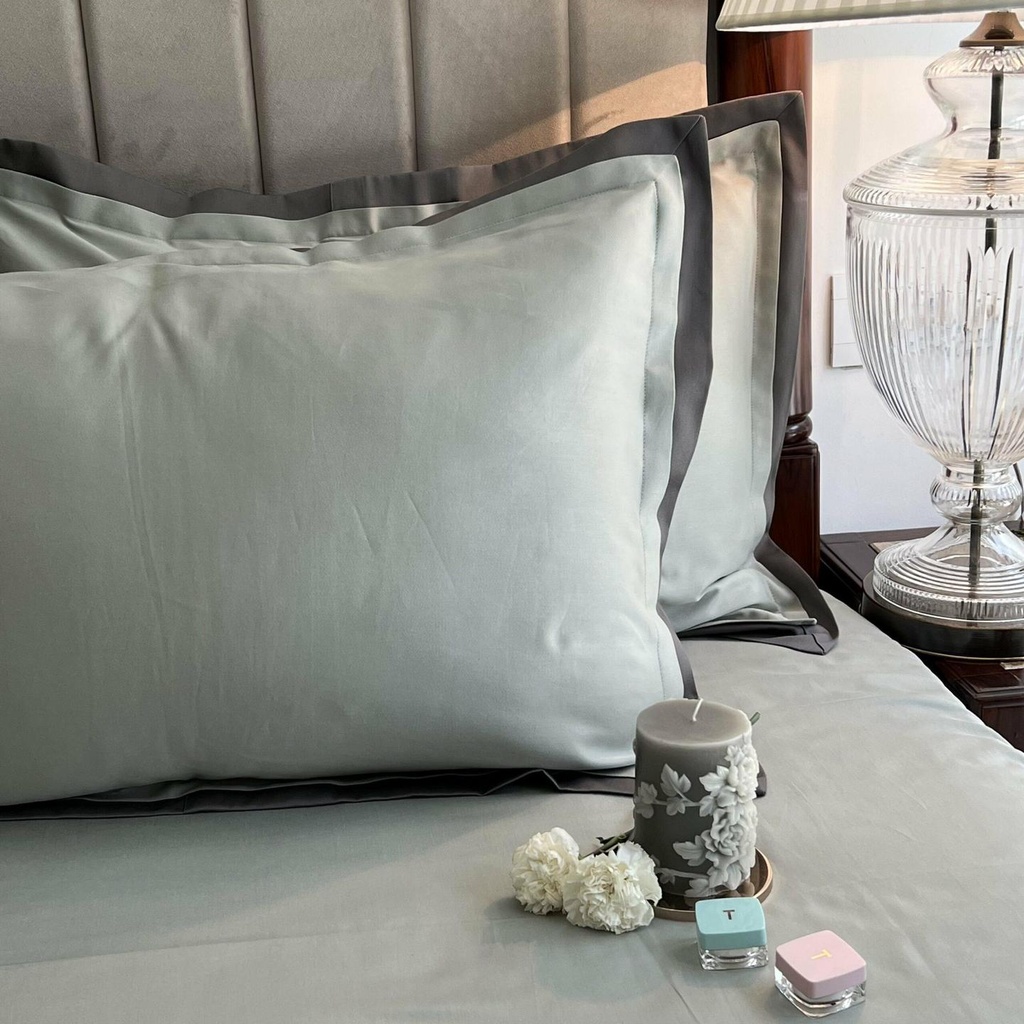 [SA#2FPC-SNEG] Sage Green Elephant Grey Duplex Pillow Covers (Set of 2) (Sage Green)