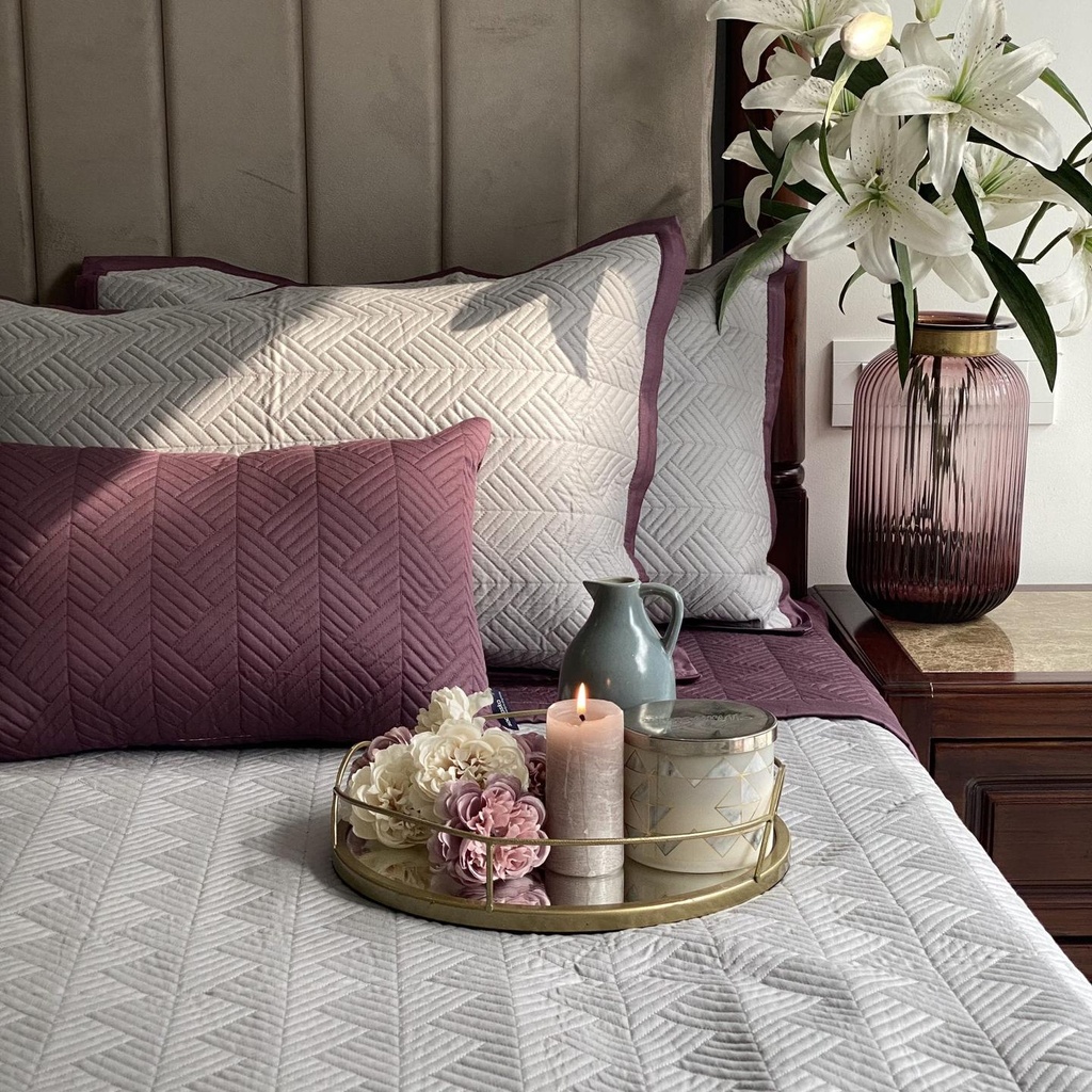 [SA#S001-VECTOR-SGMA] Sandstone Grey and Mauve Vector Reversible Bedspread (Sandstone Grey)