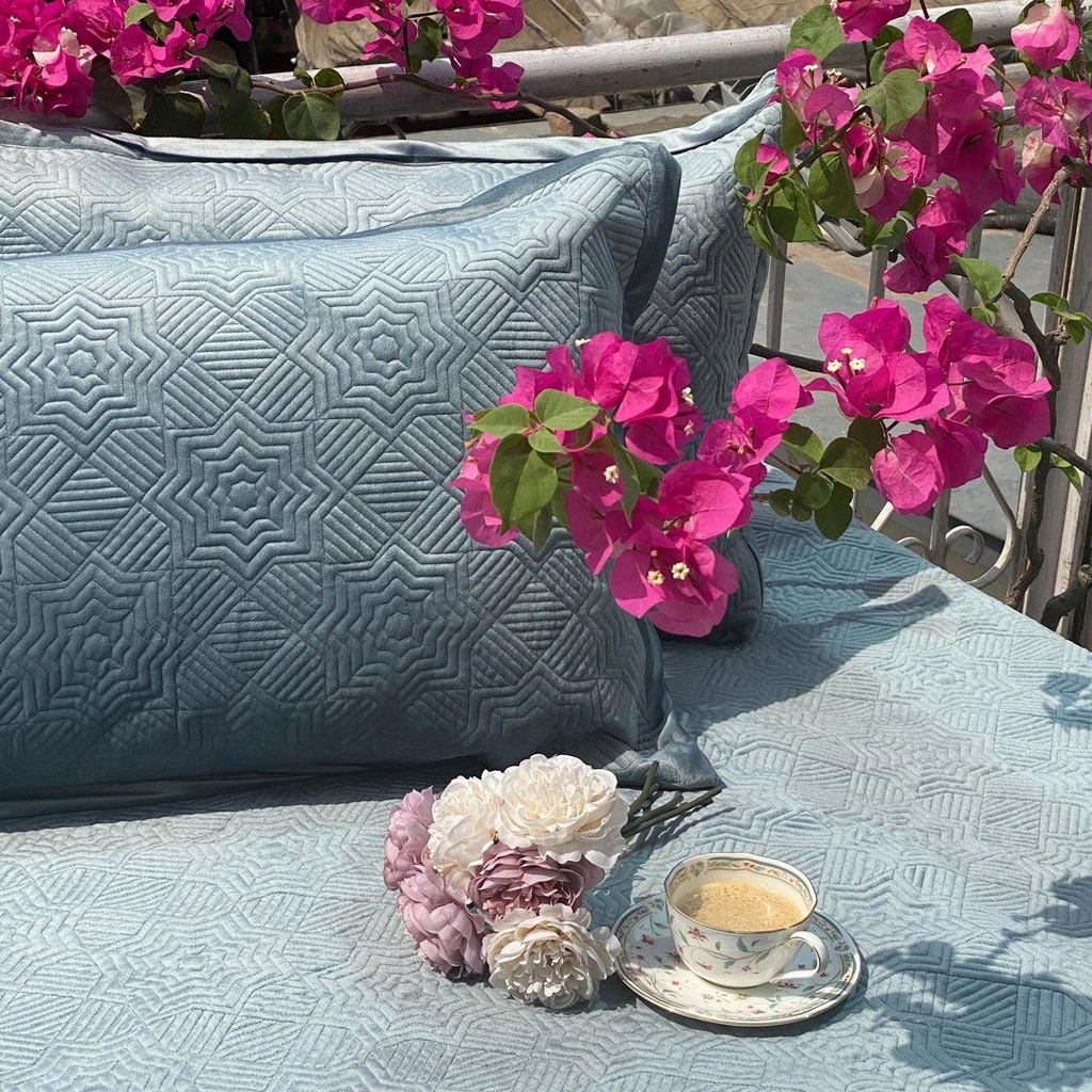 Staron Powder Blue Velvet Bedspread