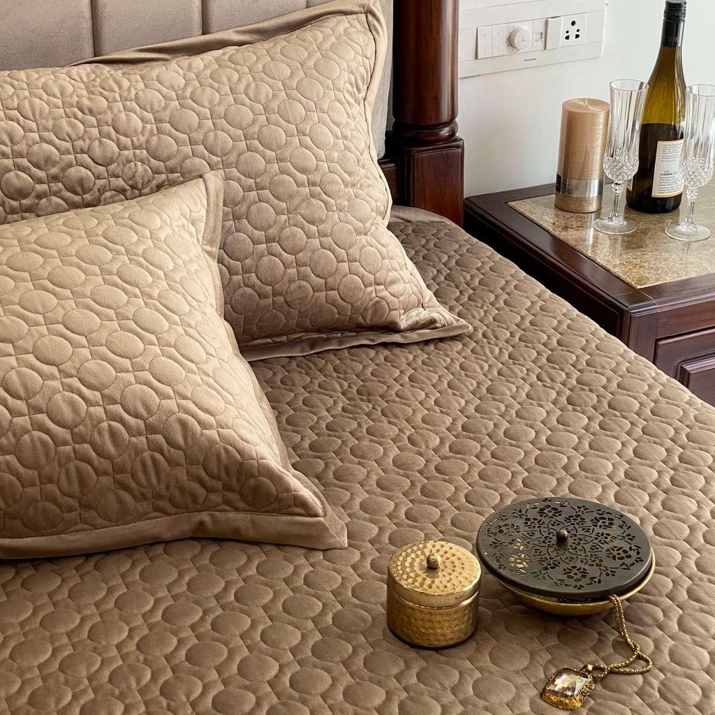 Oriental Champagne Gold Velvet Bedspread