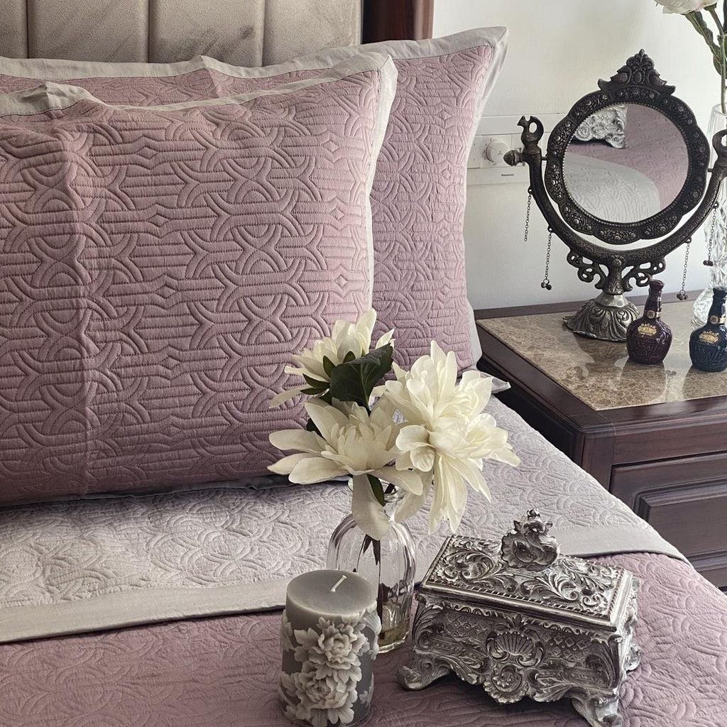 Old Rose and Sandstone Grey Moderne Reversible Bedspread