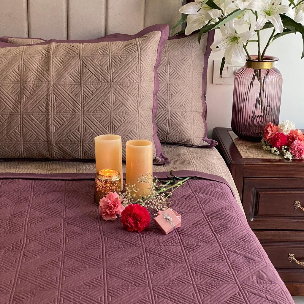 Mauve and Taupe Cubist Reversible Bedspread