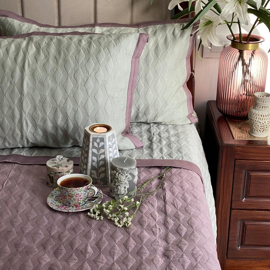 Sage Green and Old Rose Chrysler Reversible Bedspread