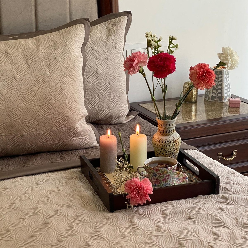 [SA#S001-BLOSSOM- BUKH] Buff & Khaki Blossom Reversible Bedspread (Buff)