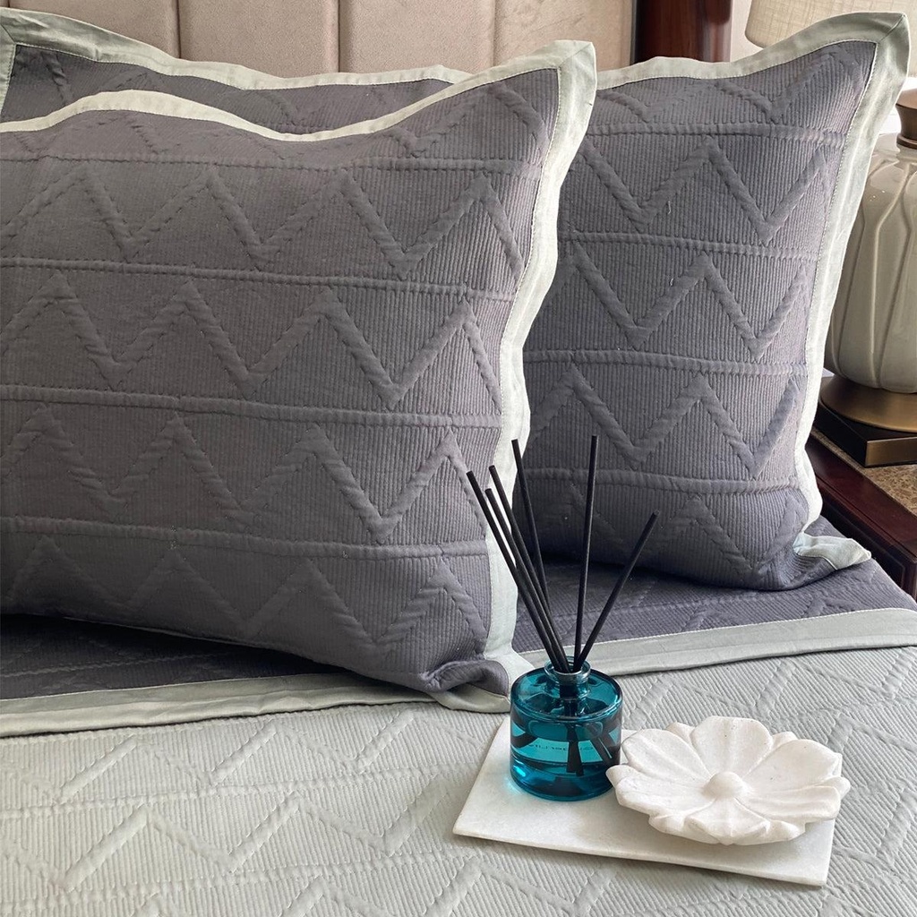 Dark Grey & Sage Green Trigon Reversible Bedspread