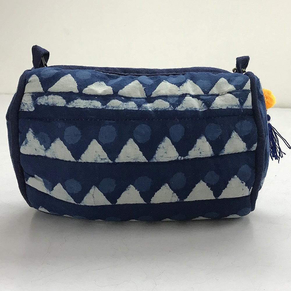 [SA#P005-02 M] Indigo Printed Cotton Wedding Jewelry Pouch Cosmetic Make Up Case Handmade Quilt Multifunction Storage