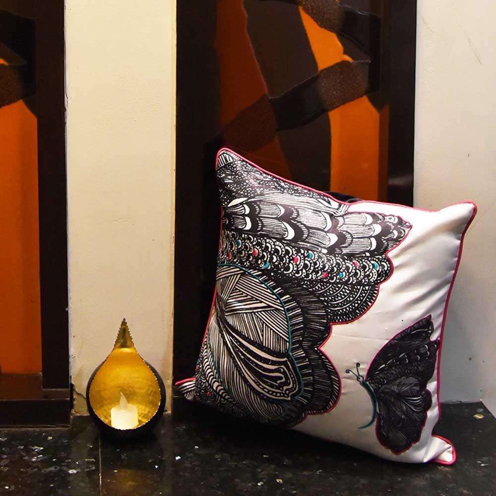 Beautiful Butterfly Nature & Floral Digital Print Cushion Cover Printed Pillow Cushion Case Black and White 16" X 16"…